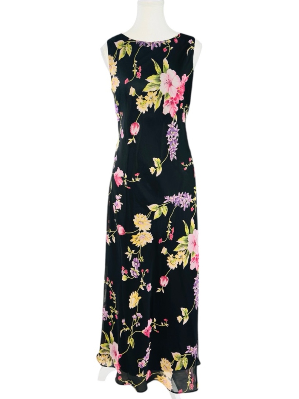 Jbs Ltd Black Floral Maxi Dress Open Back Size 10 Sleeveless Elegant